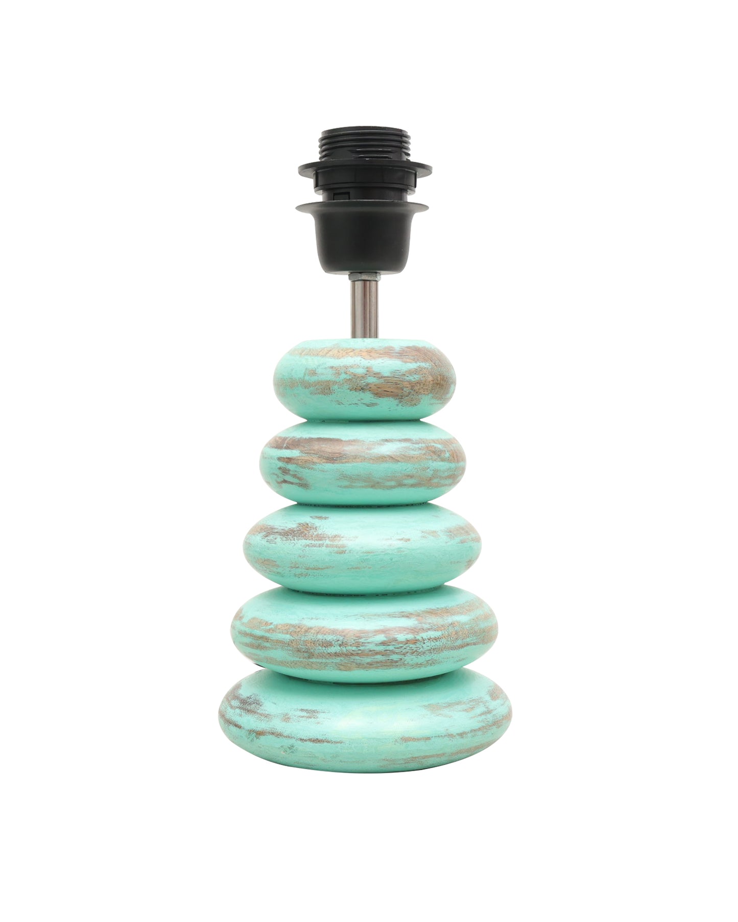 Wood Table Lamp French Country Rustic Bedside Desk Nightstand Lamp for Bedroom Living Room Office LED Bulb Included,Algae Multi-Pebble
