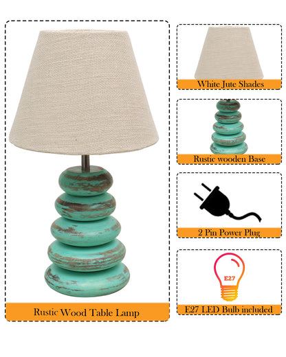 Wood Table Lamp French Country Rustic Bedside Desk Nightstand Lamp for Bedroom Living Room Office LED Bulb Included,Algae Multi-Pebble