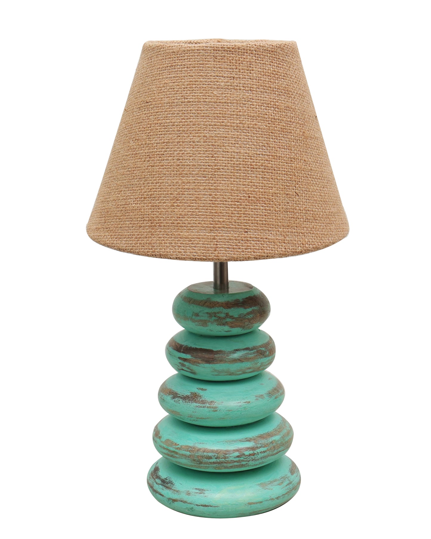 Wood Table Lamp French Country Rustic Bedside Desk Nightstand Lamp for Bedroom Living Room Office LED Bulb Included,Algae Multi-Pebble