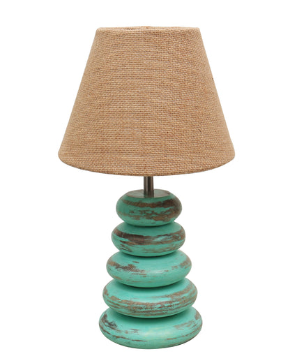 Wood Table Lamp French Country Rustic Bedside Desk Nightstand Lamp for Bedroom Living Room Office LED Bulb Included,Algae Multi-Pebble
