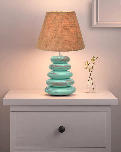 Wood Table Lamp French Country Rustic Bedside Desk Nightstand Lamp for Bedroom Living Room Office LED Bulb Included,Algae Multi-Pebble