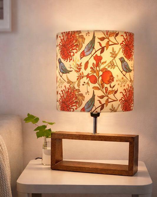 Wood Table Lamp French Country Rustic Bedside Desk Nightstand Lamp for Bedroom Living Room Office LED Bulb Included, Walnut Rectangle Drum