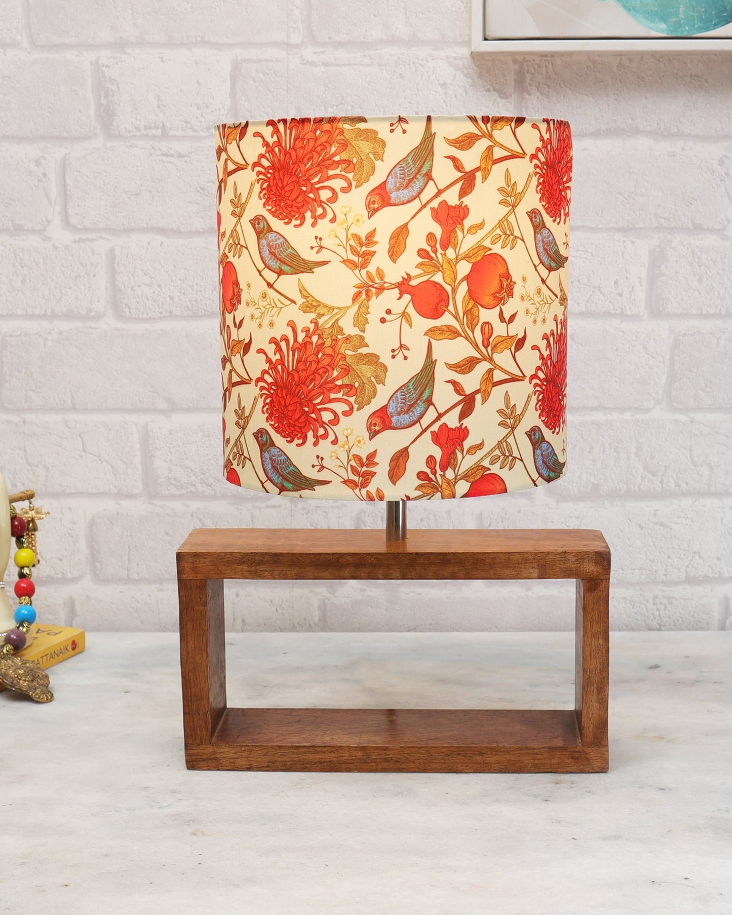 Wood Table Lamp French Country Rustic Bedside Desk Nightstand Lamp for Bedroom Living Room Office LED Bulb Included, Walnut Rectangle Drum