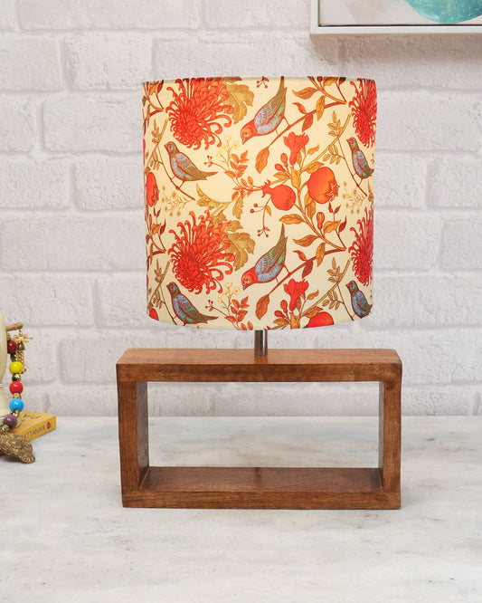 Wood Table Lamp French Country Rustic Bedside Desk Nightstand Lamp for Bedroom Living Room Office LED Bulb Included, Walnut Rectangle Drum
