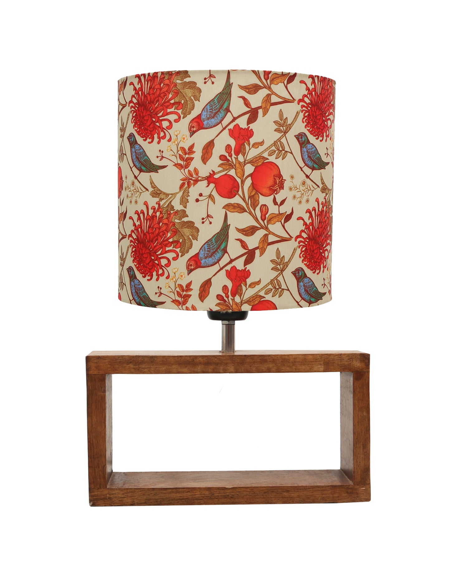 Wood Table Lamp French Country Rustic Bedside Desk Nightstand Lamp for Bedroom Living Room Office LED Bulb Included, Walnut Rectangle Drum