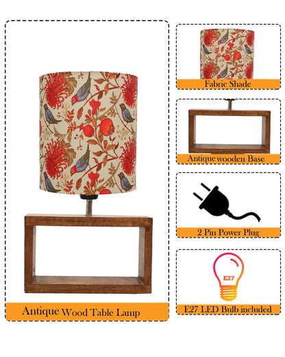 Wood Table Lamp French Country Rustic Bedside Desk Nightstand Lamp for Bedroom Living Room Office LED Bulb Included, Walnut Rectangle Drum