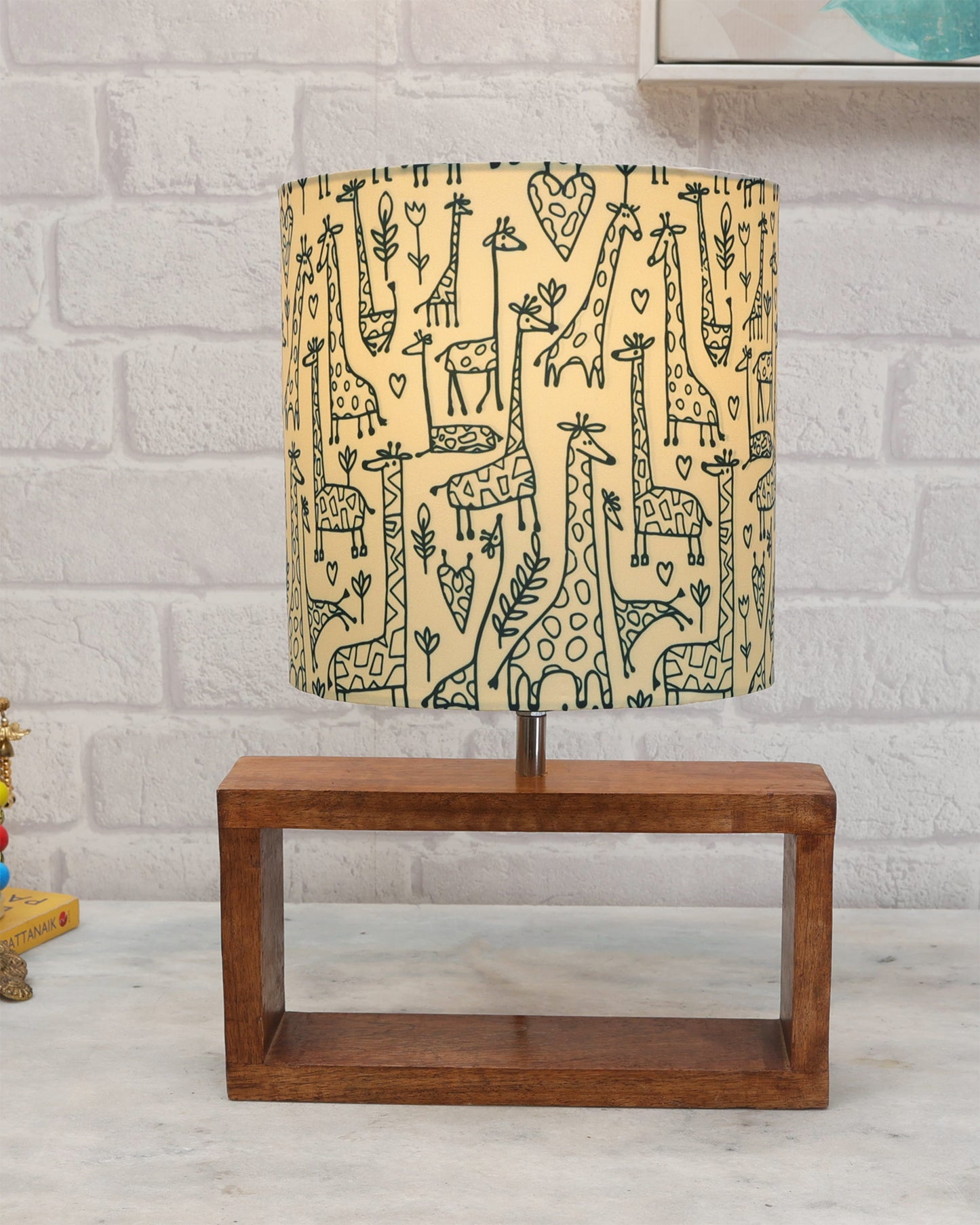 Wood Table Lamp French Country Rustic Bedside Desk Nightstand Lamp for Bedroom Living Room Office LED Bulb Included, Walnut Rectangle Drum