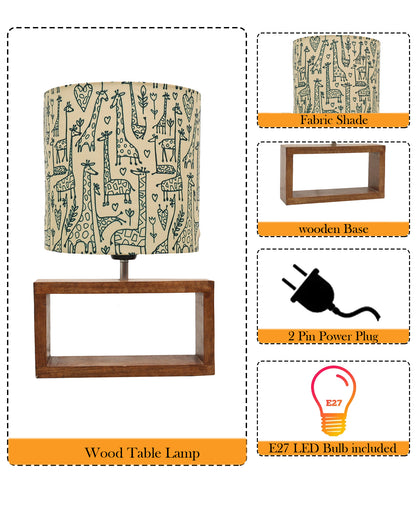Wood Table Lamp French Country Rustic Bedside Desk Nightstand Lamp for Bedroom Living Room Office LED Bulb Included, Walnut Rectangle Drum