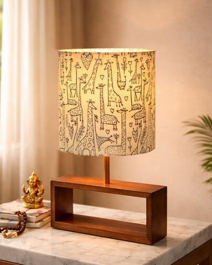 Wood Table Lamp French Country Rustic Bedside Desk Nightstand Lamp for Bedroom Living Room Office LED Bulb Included, Walnut Rectangle Drum