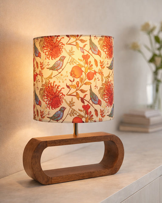 Wood Table Lamp French Country Rustic Bedside Desk Nightstand Lamp for Bedroom Living Room Office LED Bulb Included, Walnut Oblong Drum