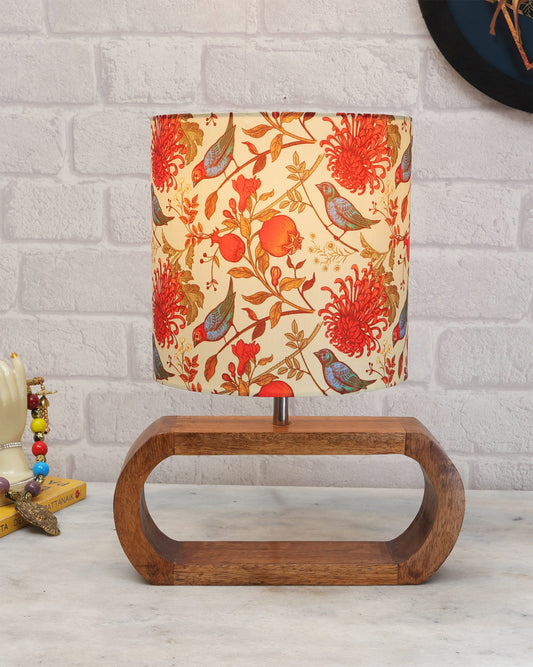 Wood Table Lamp French Country Rustic Bedside Desk Nightstand Lamp for Bedroom Living Room Office LED Bulb Included, Walnut Oblong Drum