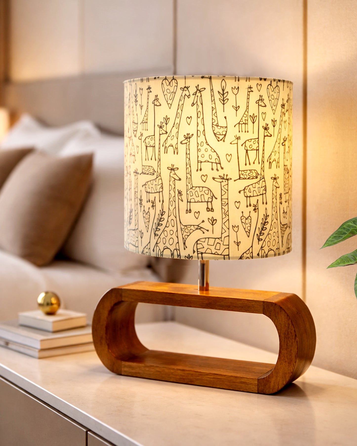 Wood Table Lamp French Country Rustic Bedside Desk Nightstand Lamp for Bedroom Living Room Office LED Bulb Included, Walnut Oblong Drum