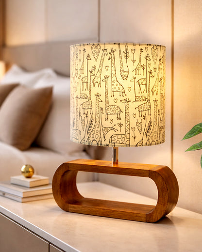 Wood Table Lamp French Country Rustic Bedside Desk Nightstand Lamp for Bedroom Living Room Office LED Bulb Included, Walnut Oblong Drum