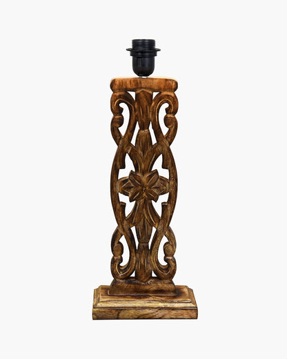 Sculptural Hand Carved Wood Table Lamp with Oval White shade, Antique Black
