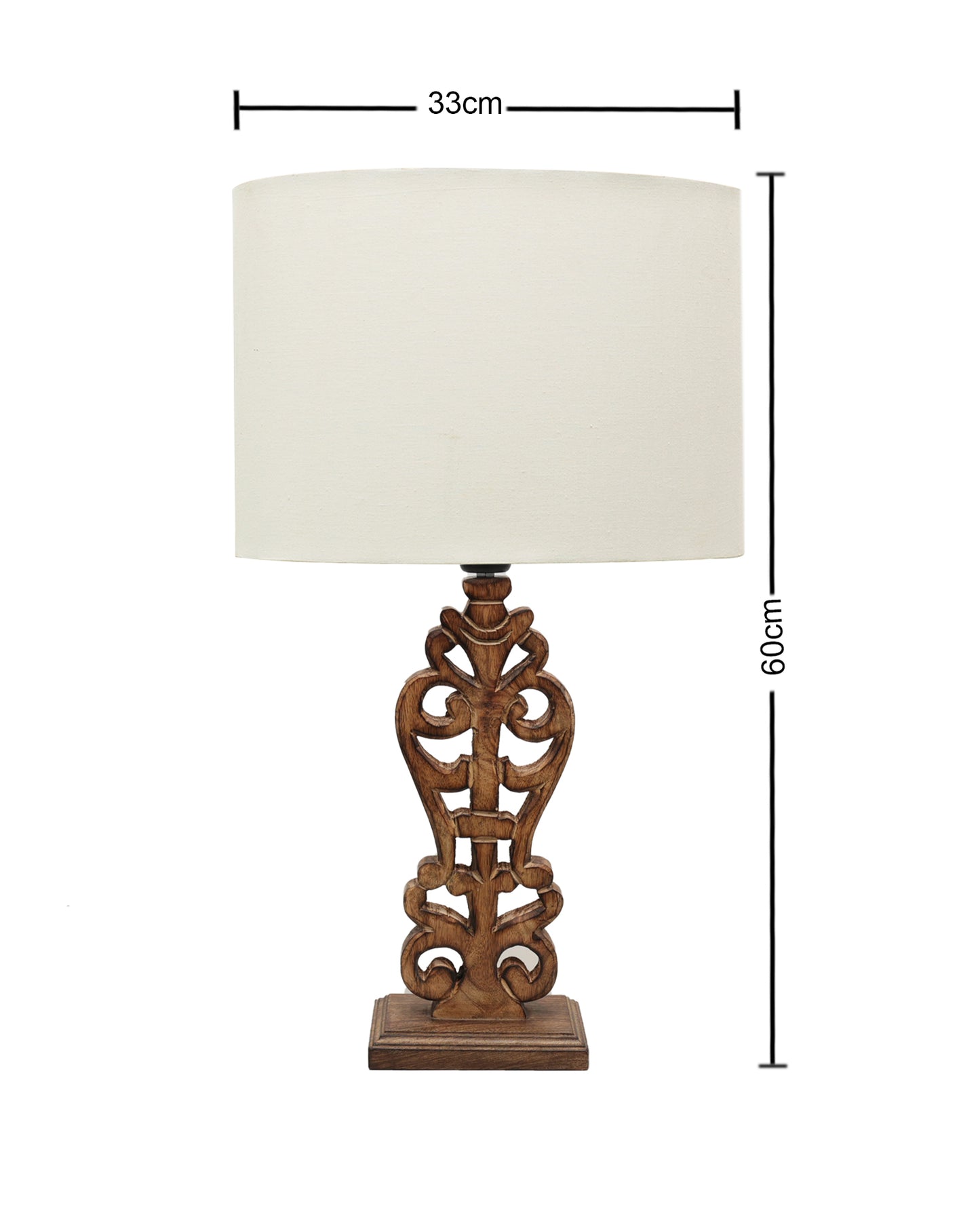 Sculptural Hand Carved Wood Table Lamp with Oval White shade, Antique Black
