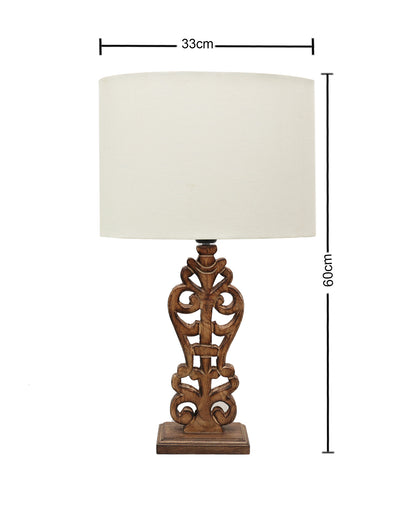 Sculptural Hand Carved Wood Table Lamp with Oval White shade, Antique Black