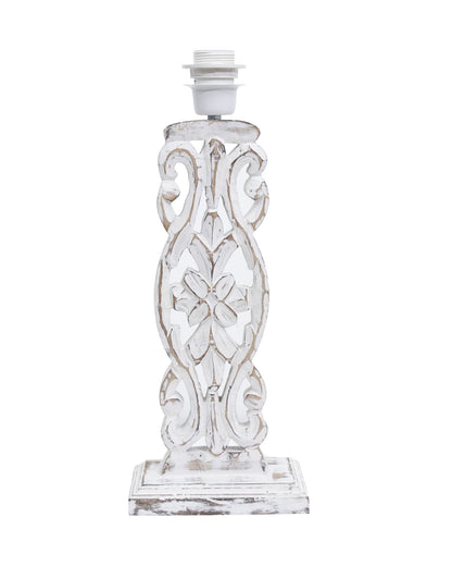 Sculptural Hand Carved Wood Table Lamp with Khadi Square shade, Whitewash