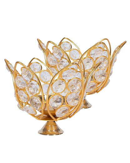 Lotus Shape Crystal Akhand Diya Jyothi Oil Deepam Brass for Puja Home Decor