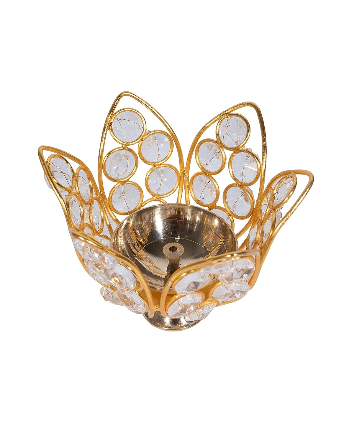 Lotus Shape Crystal Akhand Diya Jyothi Oil Deepam Brass for Puja Home Decor