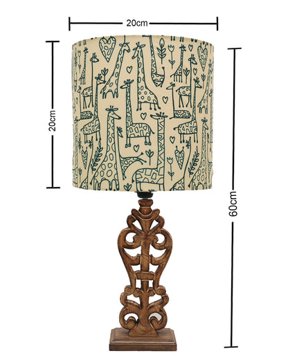 Sculptural Hand Carved Wood Table Lamp with Savannah shade, Antique Black