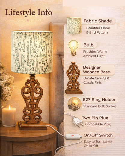Sculptural Hand Carved Wood Table Lamp with Savannah shade, Antique Black