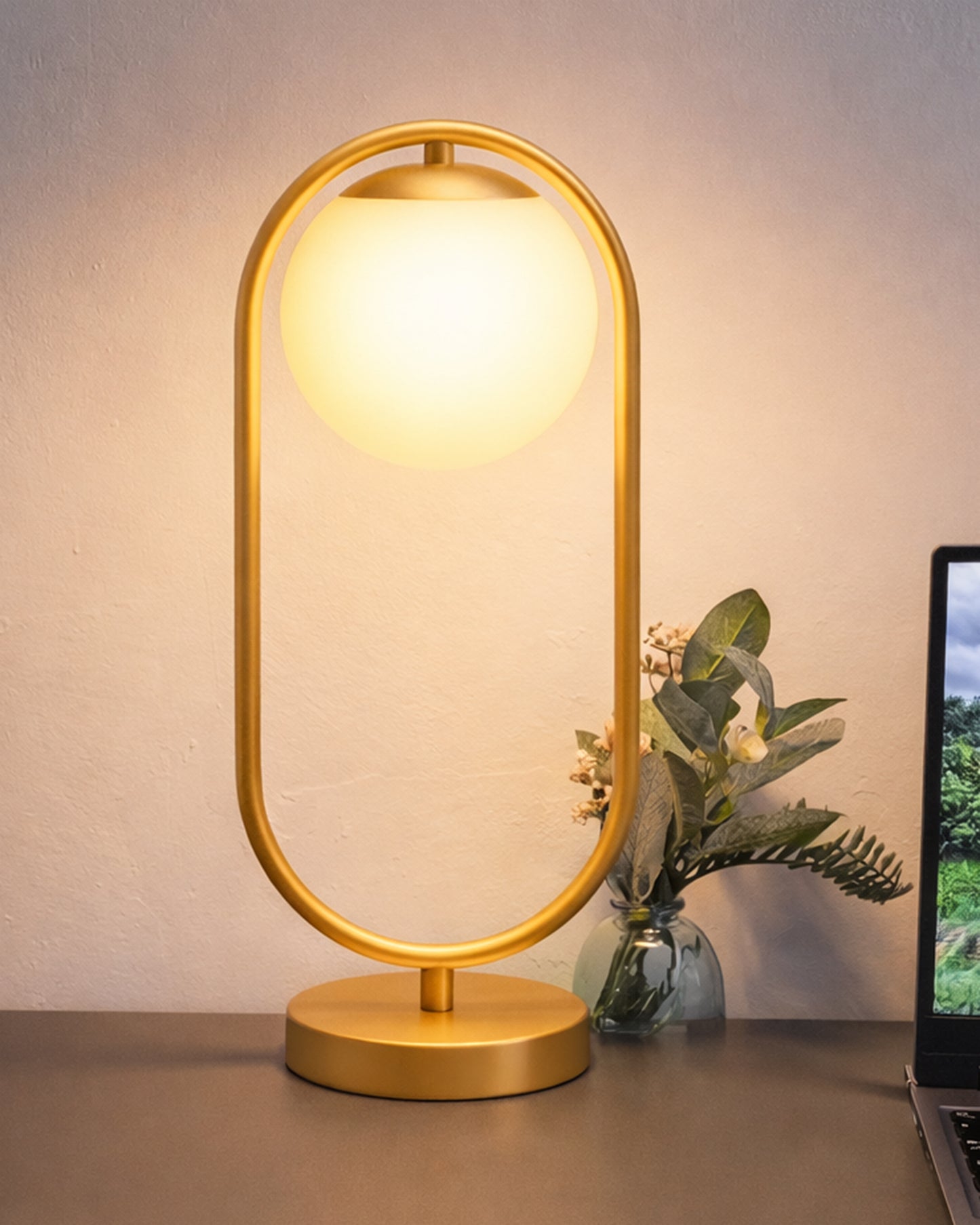 Modern Bedside Night Lamp Mini Gold Table Light Metal Gold Finished Bedside Desk Lamp with Milky White Shade for Living Room Bedroom, Oval