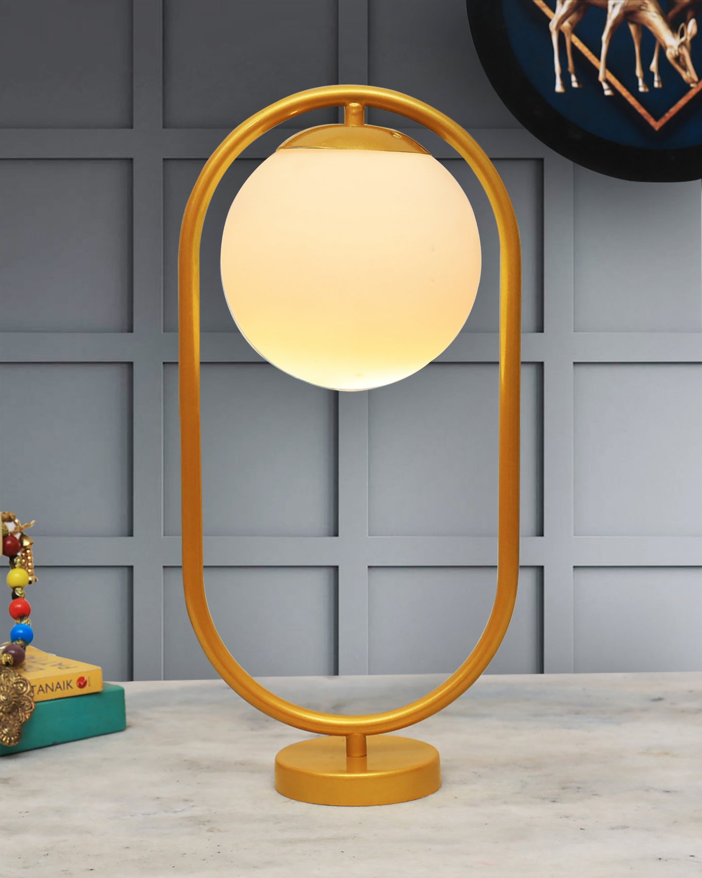 Modern Bedside Night Lamp Mini Gold Table Light Metal Gold Finished Bedside Desk Lamp with Milky White Shade for Living Room Bedroom, Oval