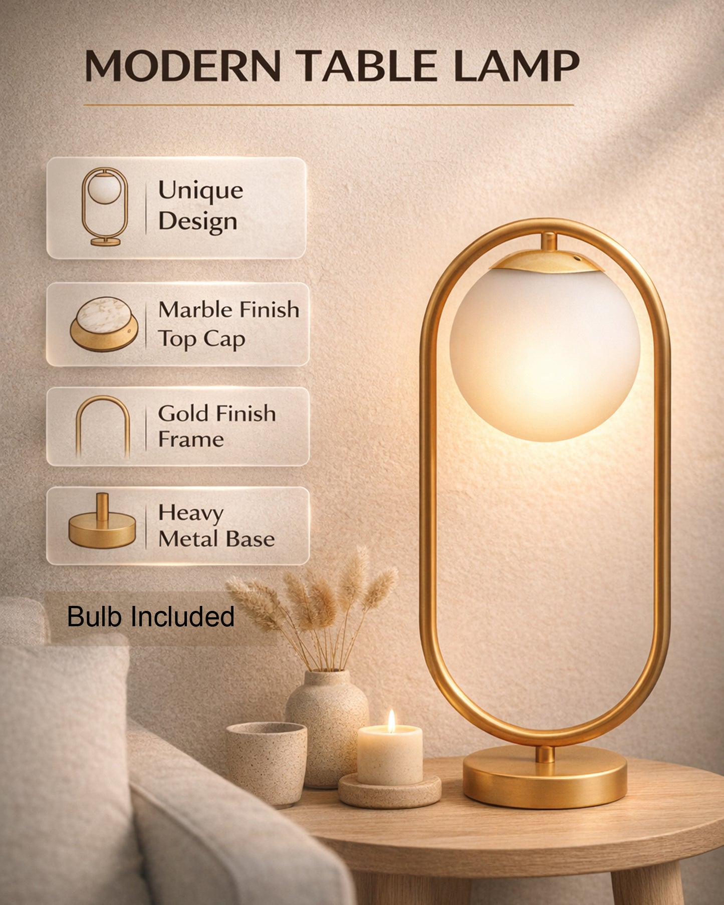 Modern Bedside Night Lamp Mini Gold Table Light Metal Gold Finished Bedside Desk Lamp with Milky White Shade for Living Room Bedroom, Oval