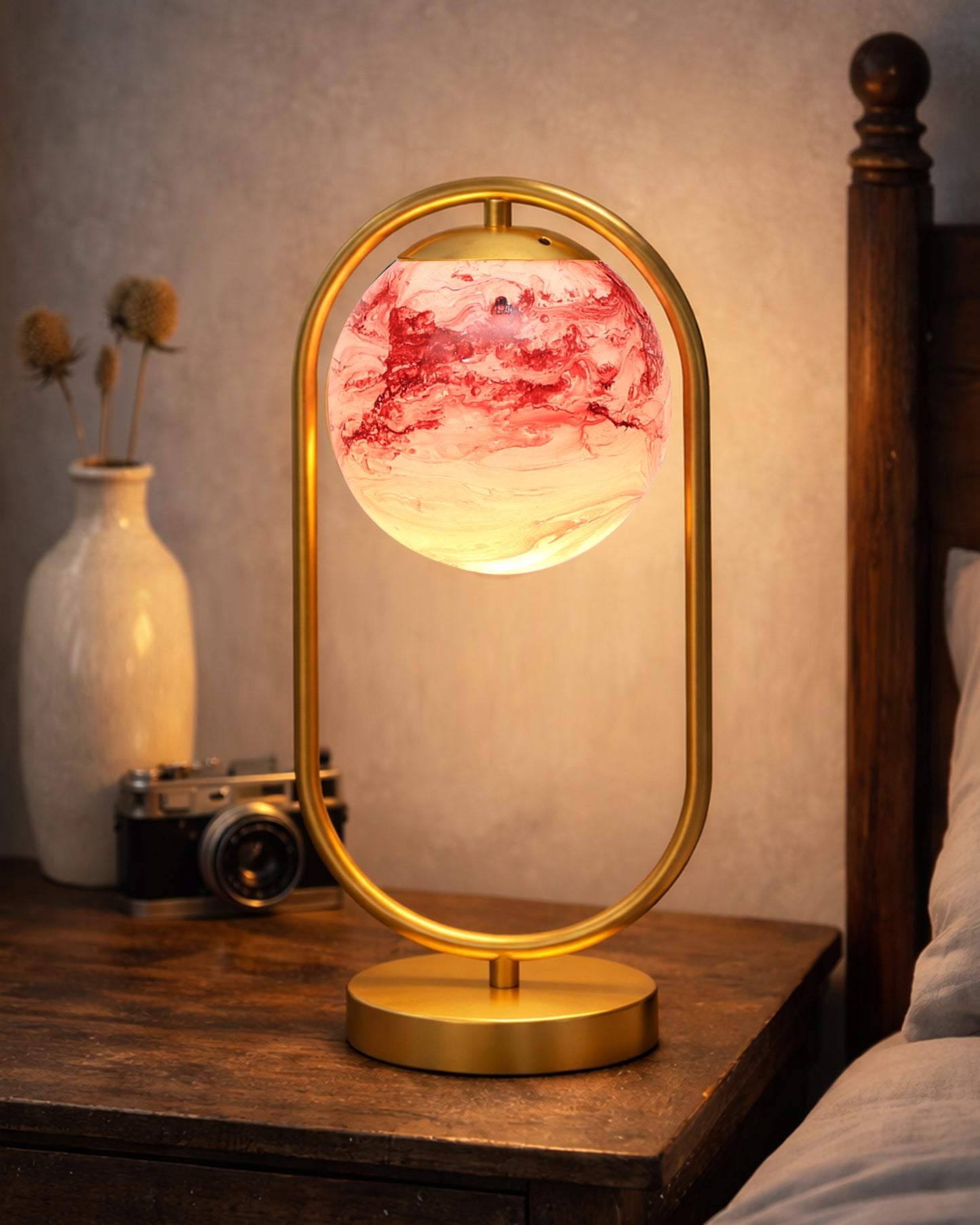 Modern Bedside Night Lamp Mini Gold Table Light Metal Gold Finished Bedside Desk Lamp with Milky White Shade for Living Room Bedroom, Oval
