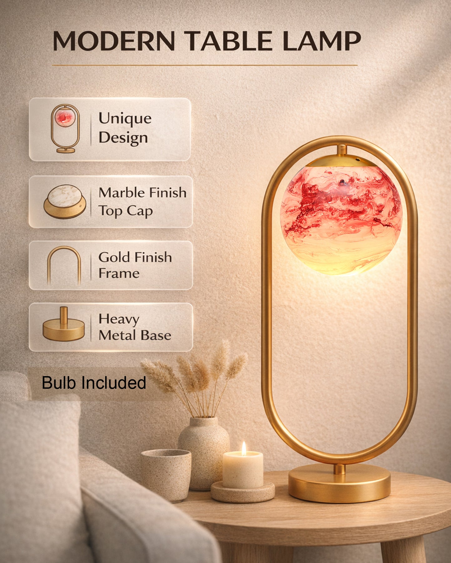 Modern Bedside Night Lamp Mini Gold Table Light Metal Gold Finished Bedside Desk Lamp with Milky White Shade for Living Room Bedroom, Oval