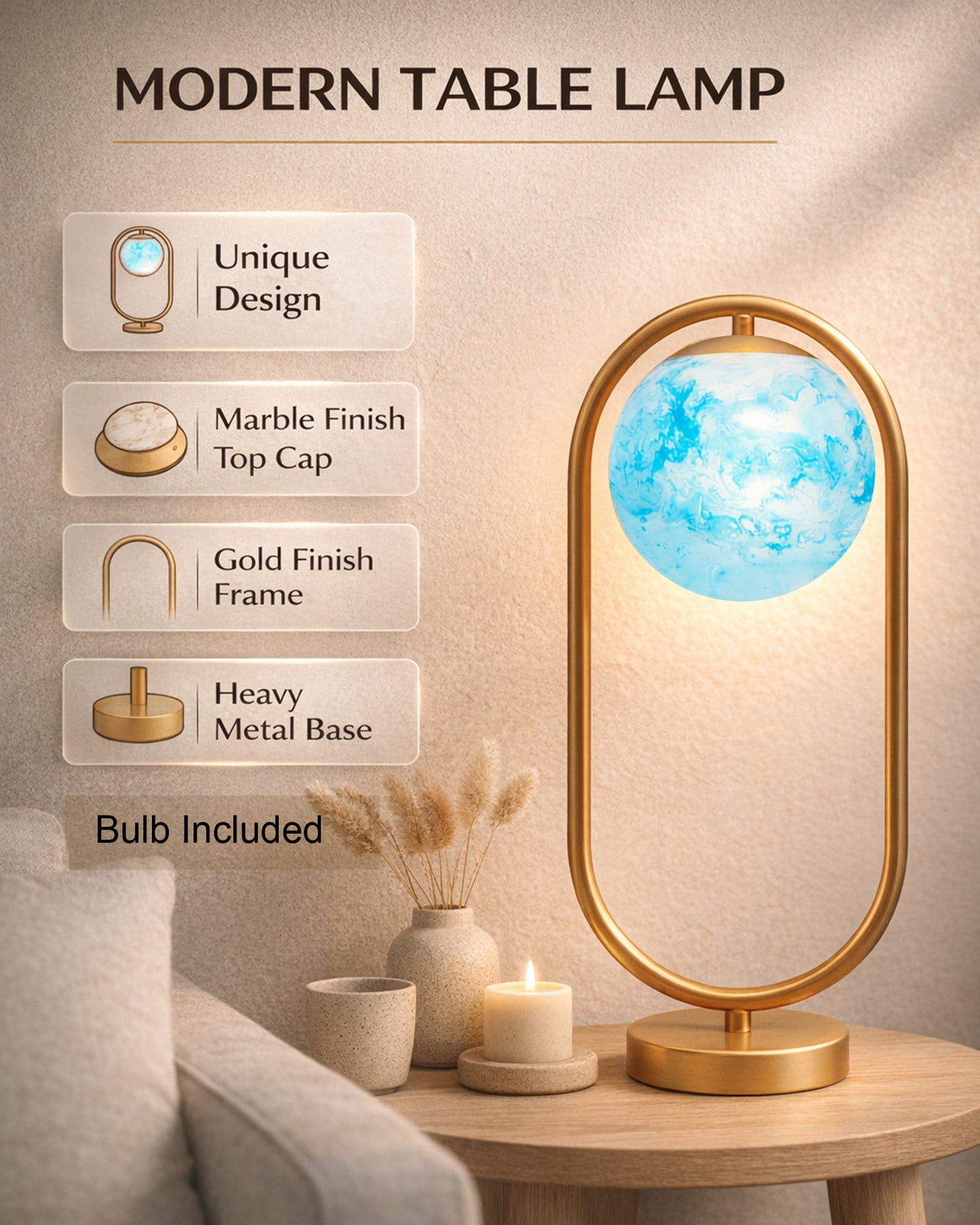 Modern Bedside Night Lamp Mini Gold Table Light Metal Gold Finished Bedside Desk Lamp with Milky White Shade for Living Room Bedroom, Oval