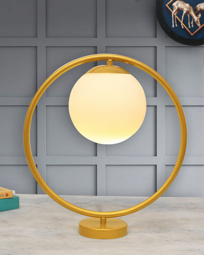 Modern Bedside Night Lamp Mini Gold Table Light Metal Gold Finished Bedside Desk Lamp with Milky White Shade for Living Room Bedroom, Round