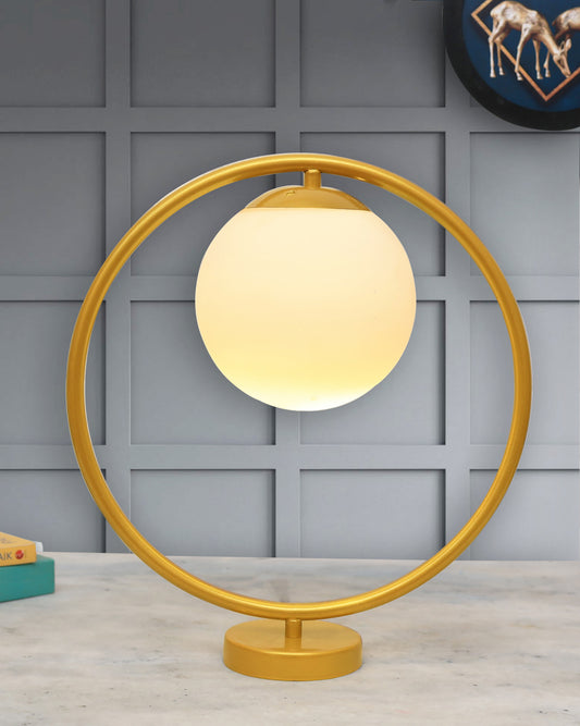 Modern Bedside Night Lamp Mini Gold Table Light Metal Gold Finished Bedside Desk Lamp with Milky White Shade for Living Room Bedroom, Round