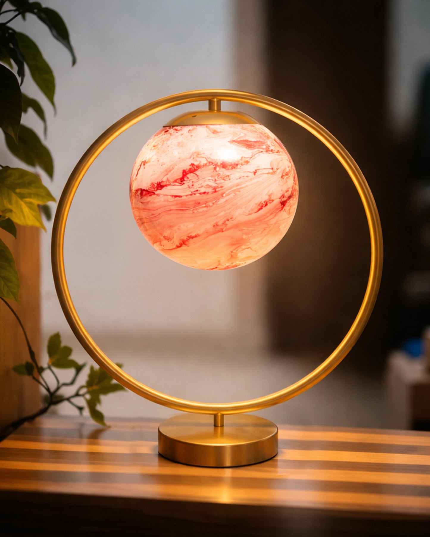 Modern Bedside Night Lamp Mini Gold Table Light Metal Gold Finished Bedside Desk Lamp with Milky White Shade for Living Room Bedroom, Round