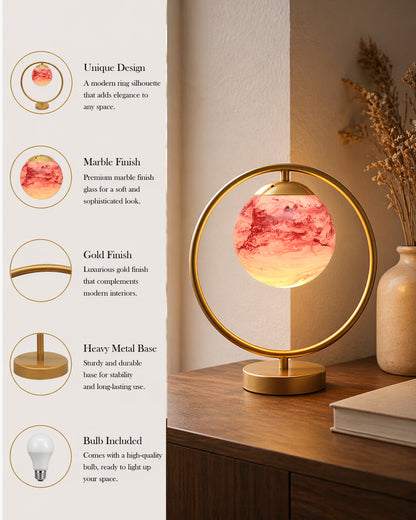 Modern Bedside Night Lamp Mini Gold Table Light Metal Gold Finished Bedside Desk Lamp with Milky White Shade for Living Room Bedroom, Round