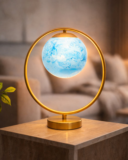 Modern Bedside Night Lamp Mini Gold Table Light Metal Gold Finished Bedside Desk Lamp with Milky White Shade for Living Room Bedroom, Round