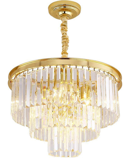 Modern Gold Crystal Chandelier 5 Lights 15.7 in Ceiling Pendant Light Fixtuers Round 3 Tiers Chandelier