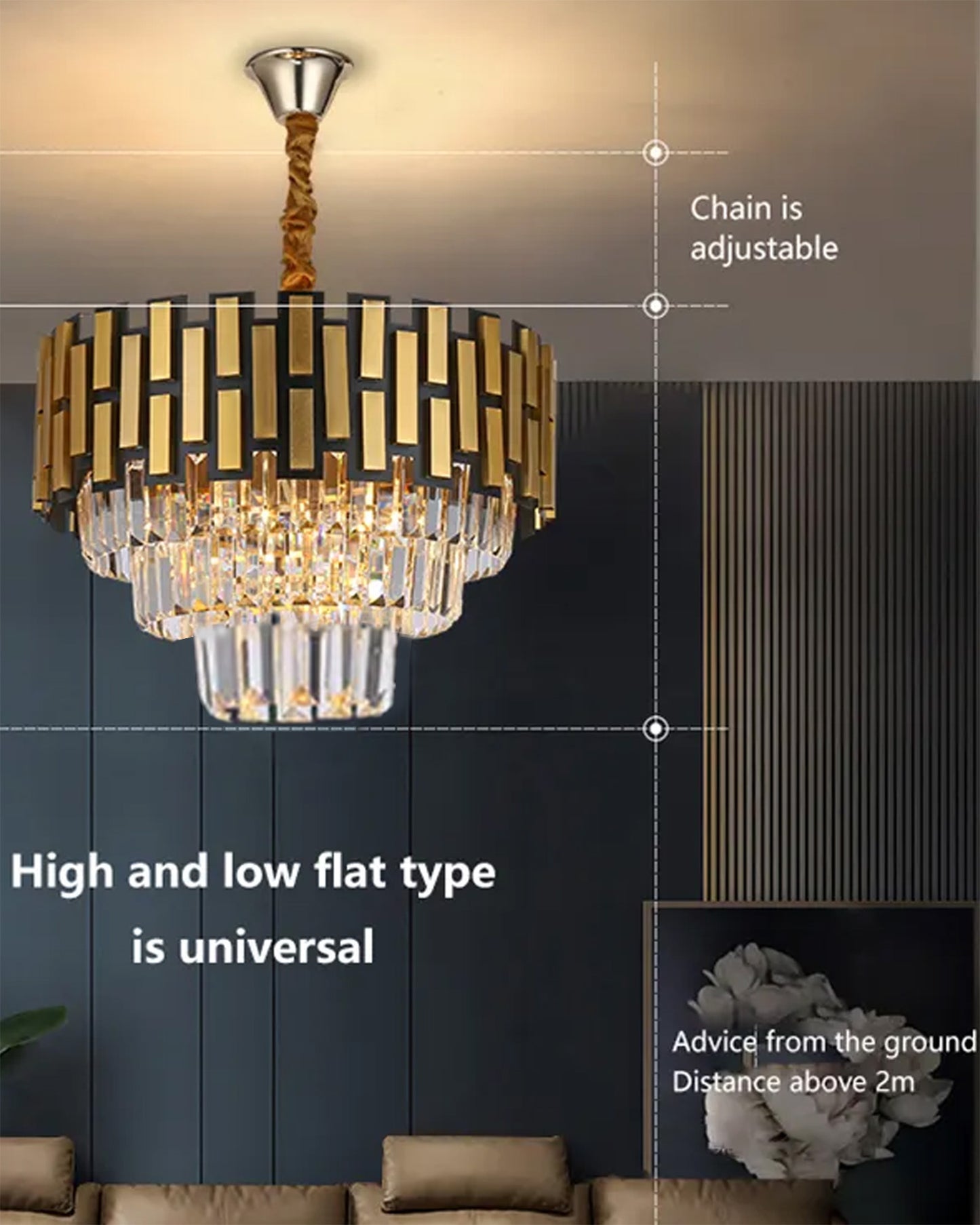 Modern Black Gold Crystal Chandelier 5 Lights 15.7 in Ceiling Pendant Light Fixtuers Round 3 Tiers Chandelier