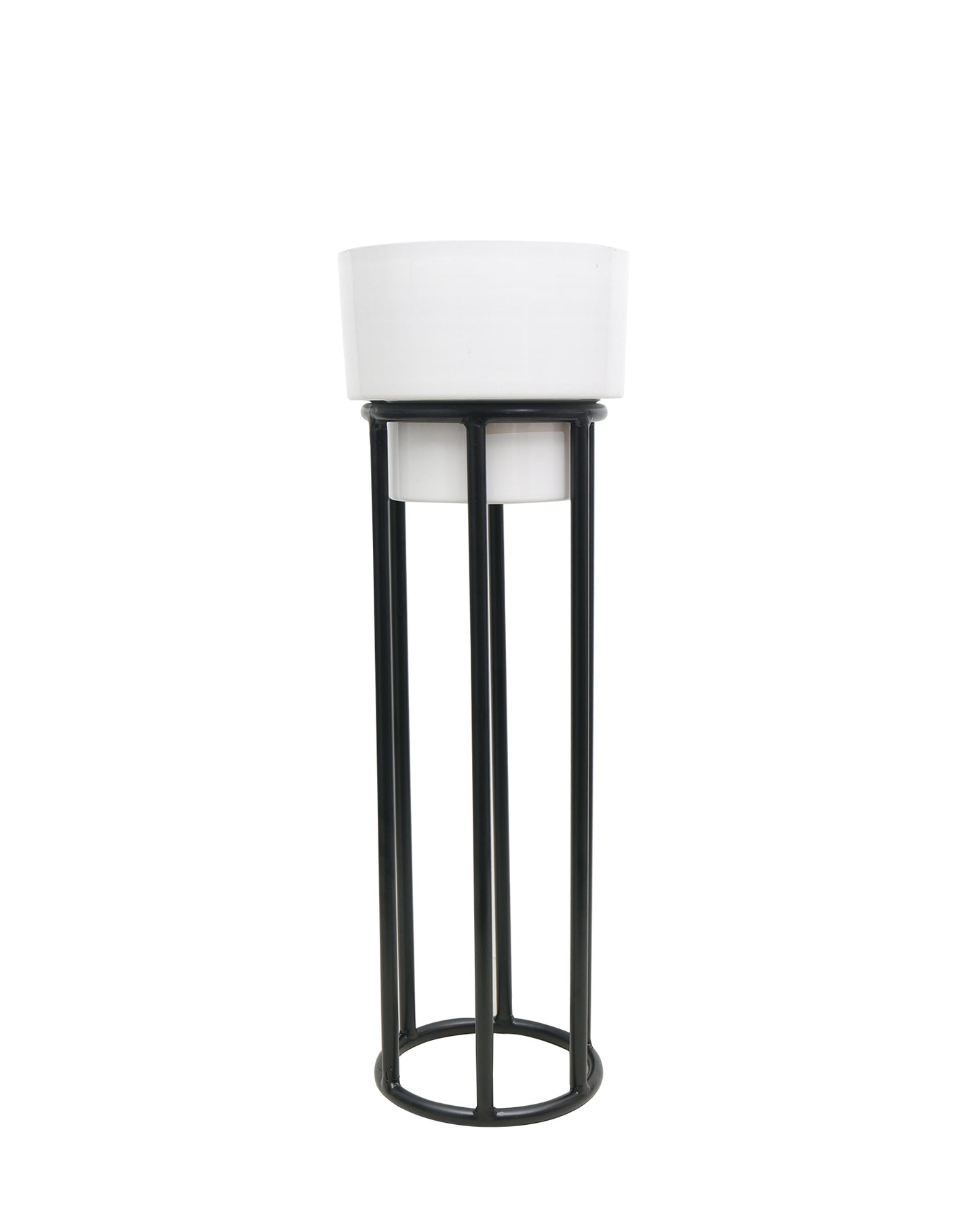 Metal Planters Outdoor & Indoor, Metal Farmhouse Decor for Garden, Patio, Porch & Balcony, Pots with Stand, Front Door Decorative set of 2, Black Round Base