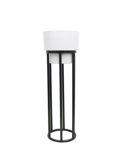 Metal Planters Outdoor & Indoor, Metal Farmhouse Decor for Garden, Patio, Porch & Balcony, Pots with Stand, Front Door Decorative set of 2, Black Round Base
