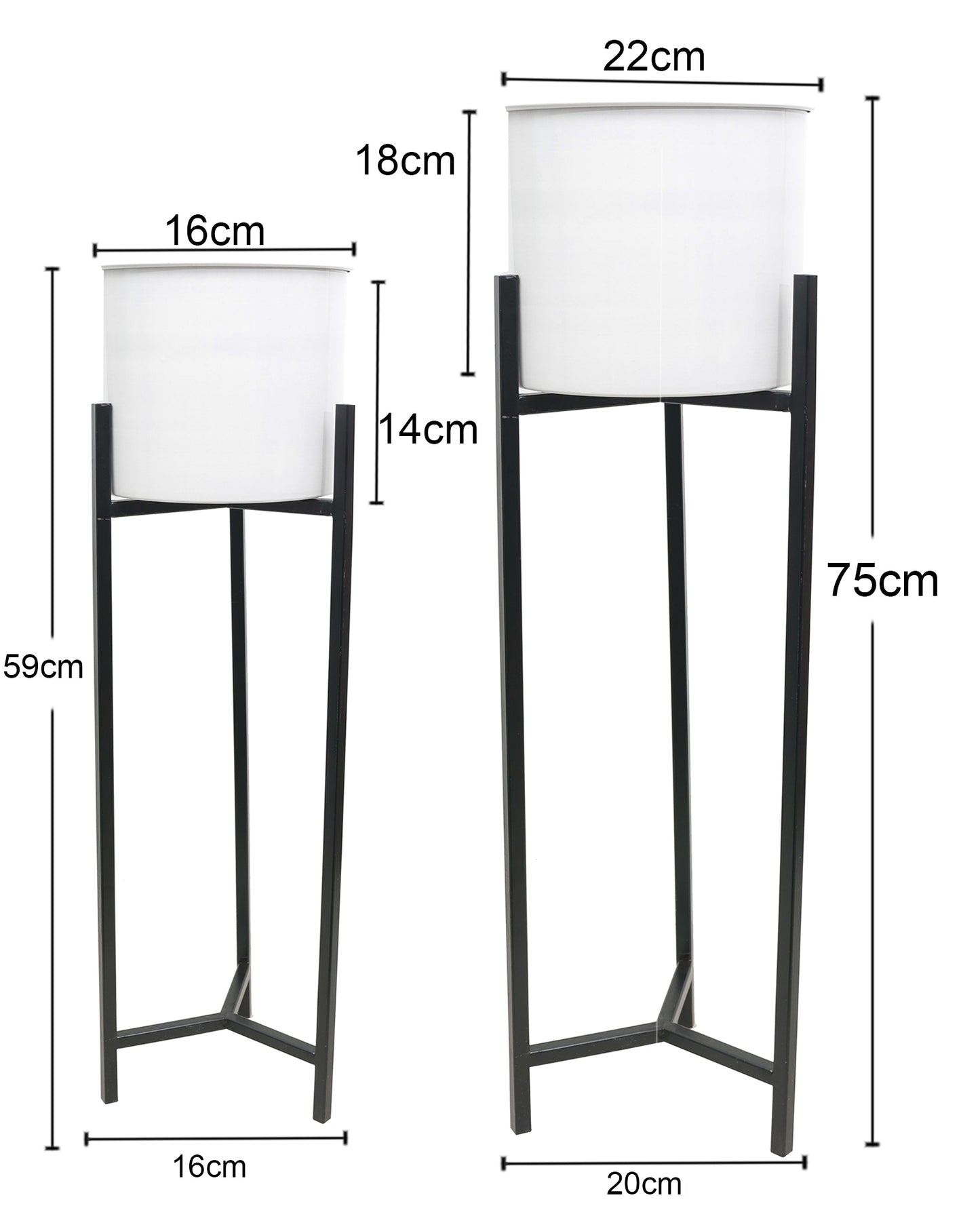 Metal Planters Outdoor & Indoor, Metal Farmhouse Decor for Garden, Patio, Porch & Balcony, Pots with Stand, Front Door Decorative set of 2, Black Triangle Base