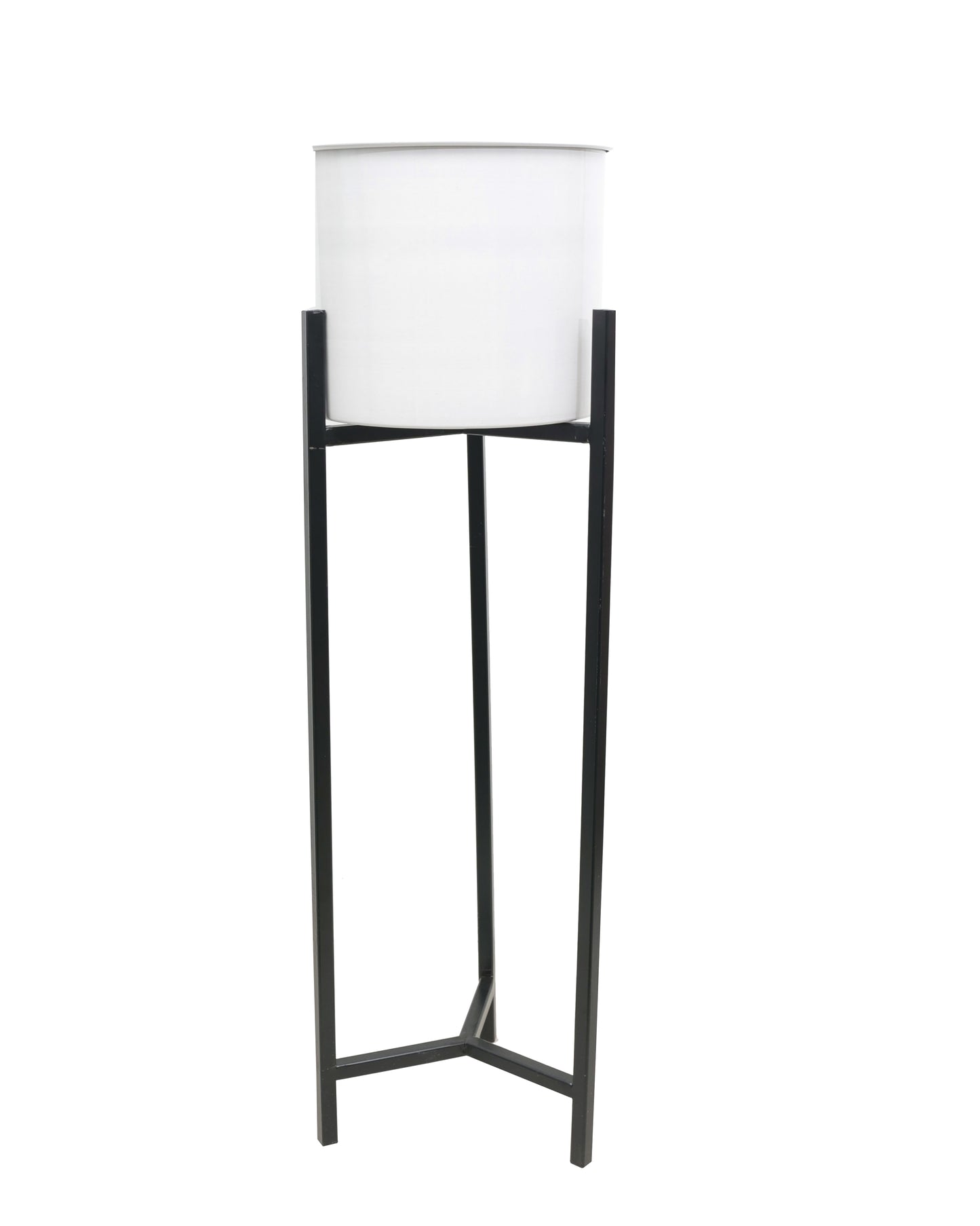 Metal Planters Outdoor & Indoor, Metal Farmhouse Decor for Garden, Patio, Porch & Balcony, Pots with Stand, Front Door Decorative set of 2, Black Triangle Base
