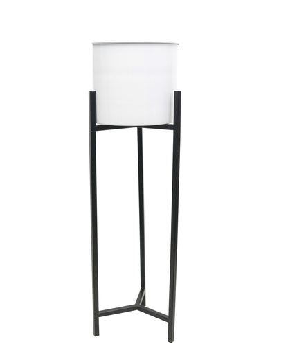 Metal Planters Outdoor & Indoor, Metal Farmhouse Decor for Garden, Patio, Porch & Balcony, Pots with Stand, Front Door Decorative set of 2, Black Triangle Base