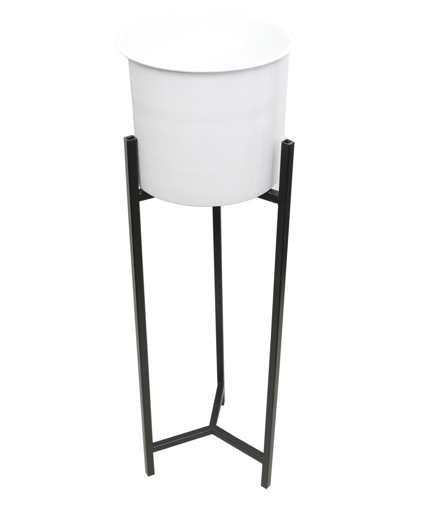 Metal Planters Outdoor & Indoor, Metal Farmhouse Decor for Garden, Patio, Porch & Balcony, Pots with Stand, Front Door Decorative set of 2, Black Triangle Base