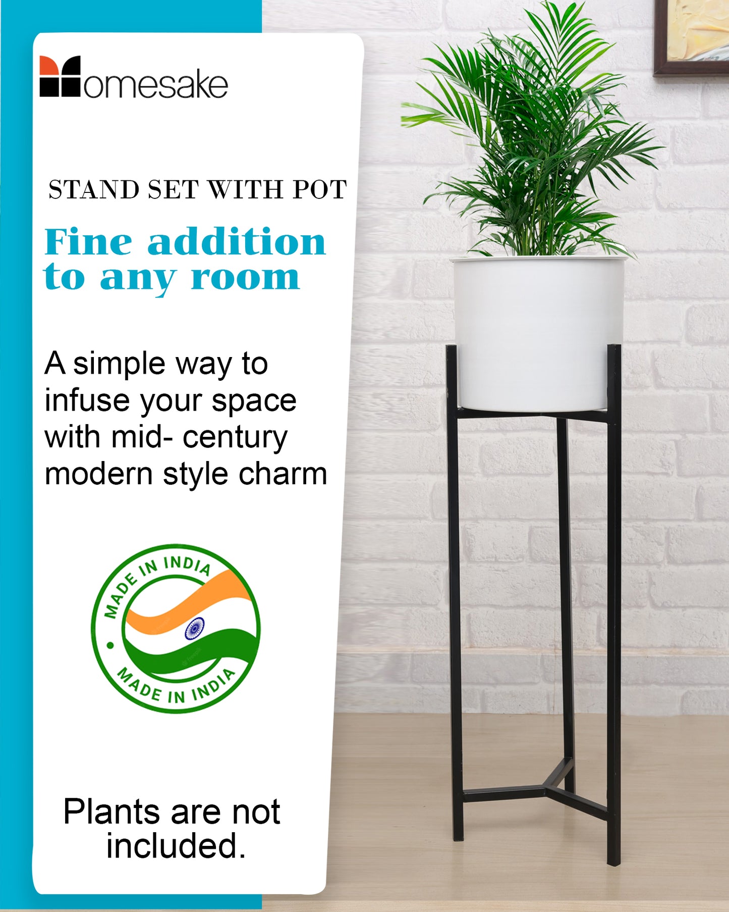 Metal Planters Outdoor & Indoor, Metal Farmhouse Decor for Garden, Patio, Porch & Balcony, Pots with Stand, Front Door Decorative set of 2, Black Triangle Base