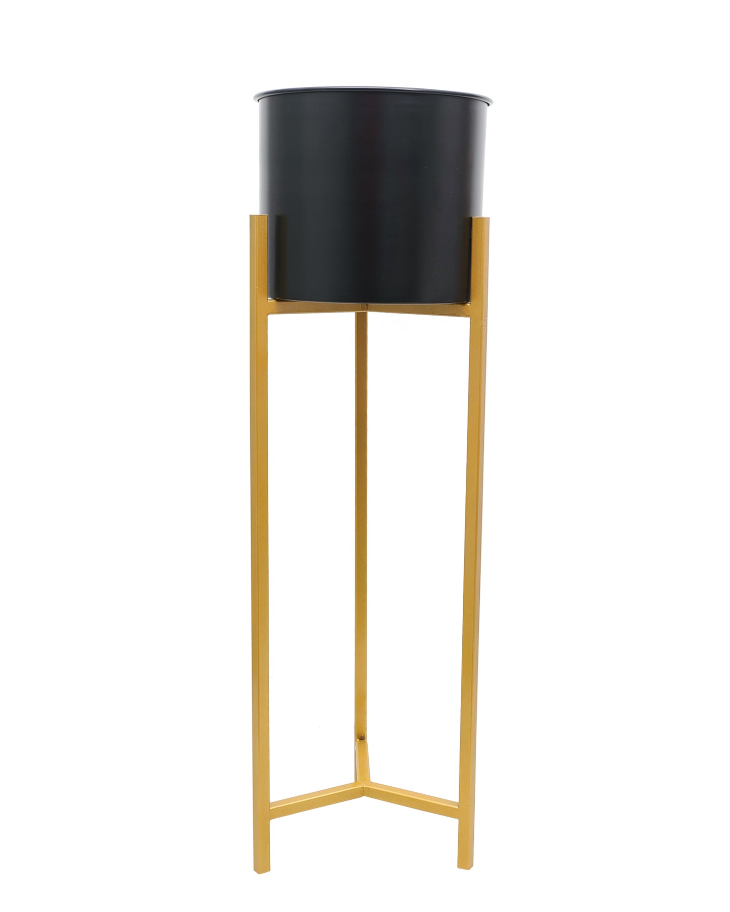 Metal Planters Outdoor & Indoor, Metal Farmhouse Decor for Garden, Patio, Porch & Balcony, Pots with Stand, Front Door Decorative set of 2, Black Triangle Base