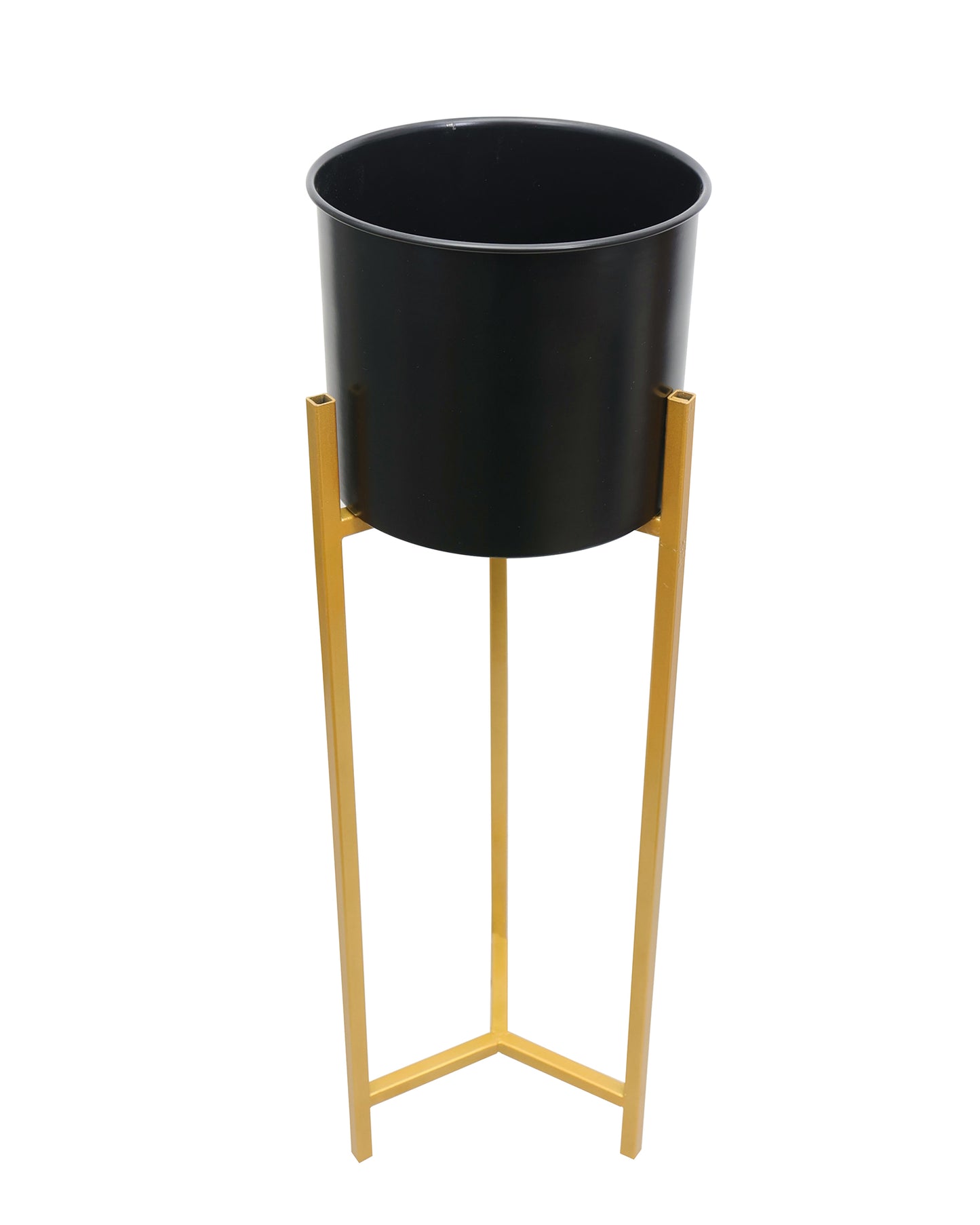 Metal Planters Outdoor & Indoor, Metal Farmhouse Decor for Garden, Patio, Porch & Balcony, Pots with Stand, Front Door Decorative set of 2, Black Triangle Base