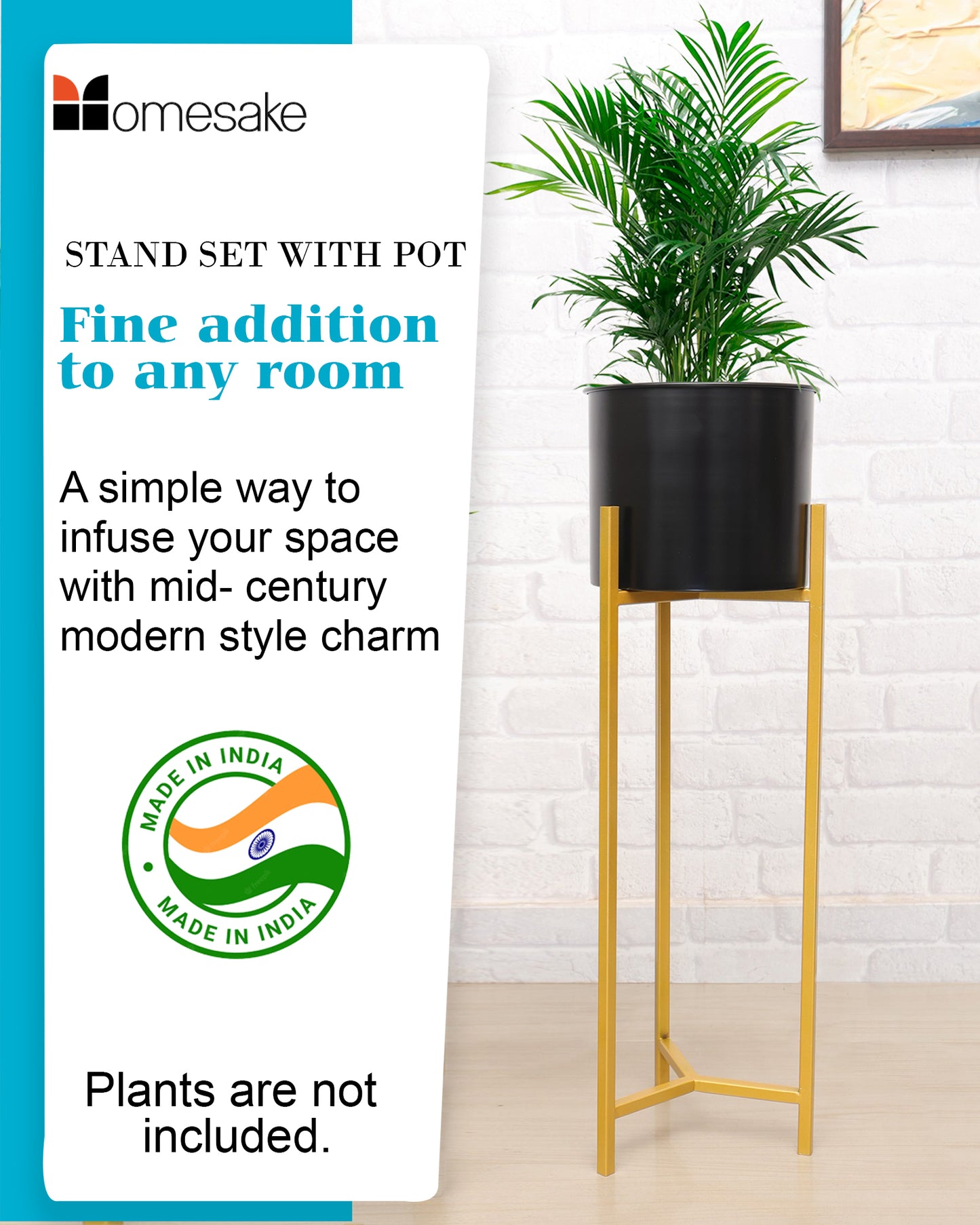 Metal Planters Outdoor & Indoor, Metal Farmhouse Decor for Garden, Patio, Porch & Balcony, Pots with Stand, Front Door Decorative set of 2, Black Triangle Base