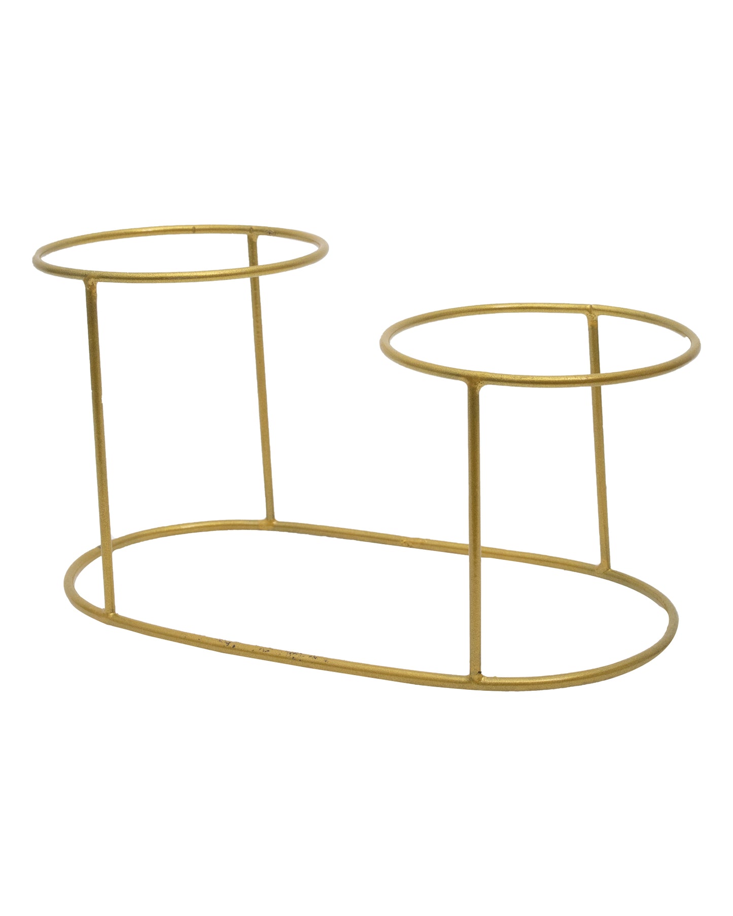 Combo of 2 Table Top Designer Metallic Gold Metal Stand with Planters, Small White Metal Pots for Livingroom, Balcony & Home Decoration, Twin Oval Planter