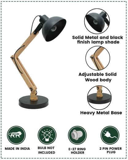 Wood Metal Desk Lamp, Swing Arm Desk Lamp, Adjustable Architect Study Table Lamp, Reading Lamp for Home, Office, Multi-Joint